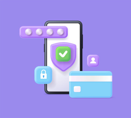 3D Financial security concept, online payment protection, online transaction, online banking and online shopping concept. financial security for online shopping. 3d vector illustrationのイラスト素材