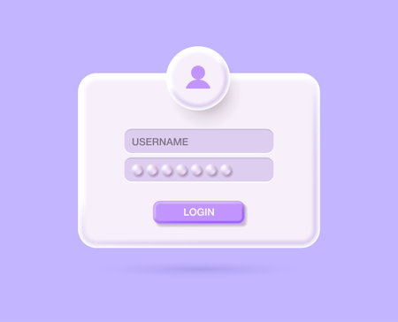 Login page 3D Illustration. Account login and password. Notifications page. username, password fields. vector illustration.のイラスト素材