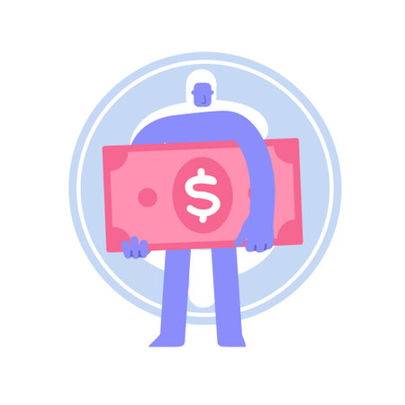 Flat modern character with a big dollar in hands. Business concept illustration with man taking part in business activitiesのイラスト素材