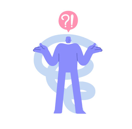 Flat modern character shrugs and spreads his arms. Gesture oops, sorry or I don't know. business illustration with man taking part in business activitiesのイラスト素材