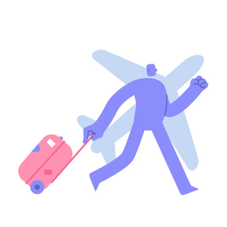 Flat modern character goes on a business trip. Business Concept illustration with man taking part in business activities. vector illustrationのイラスト素材