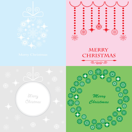 Collection Christmas greetings with snowflakes and wreath on a colored backgroundのイラスト素材