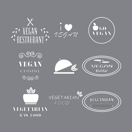 Set of logo and labels company vegan vegetarian healthy food.のイラスト素材