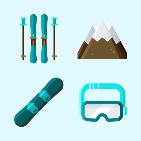 Icons set about Winter with goggles, ski, snowboard and mountainのイラスト素材