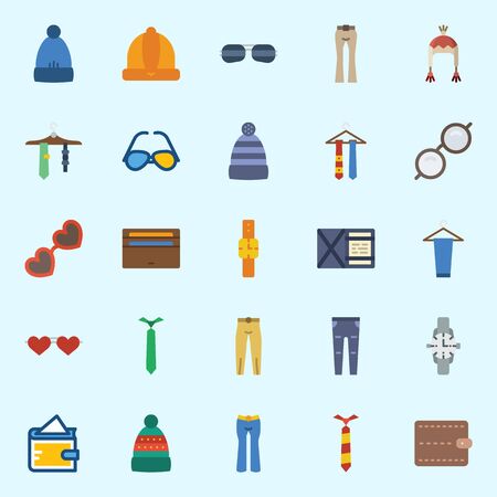 Icons set about Man Accessories with trousers, sunglasses, winter hat, tie, watch and walletのイラスト素材