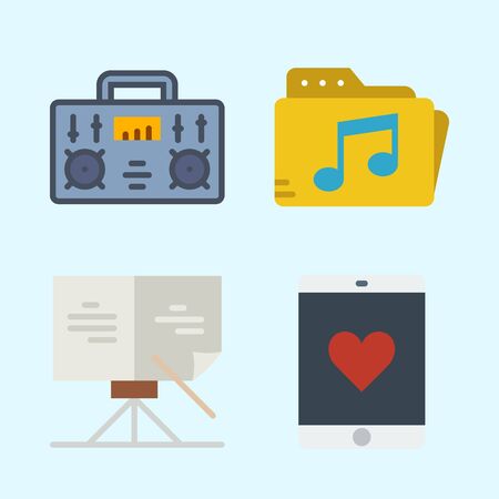 Icons set about Music with smartphone, radio, sheet music and music folderのイラスト素材