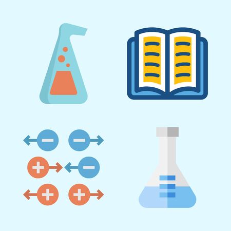 Icons about Science with gravity, open book and flaskのイラスト素材