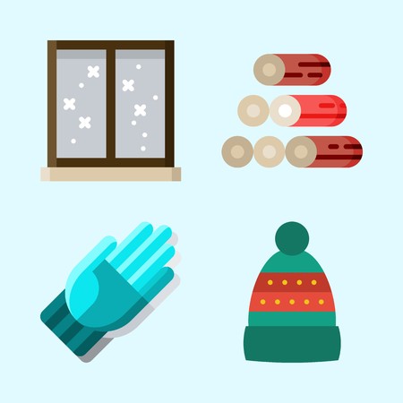Icons set about Winter with wood, window, gloves and winter hatのイラスト素材