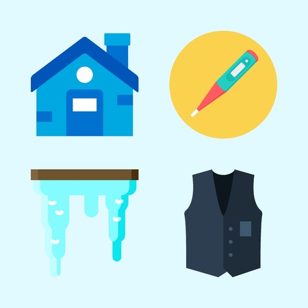 Icons set about Winter with house, vest, icicle and thermometerのイラスト素材