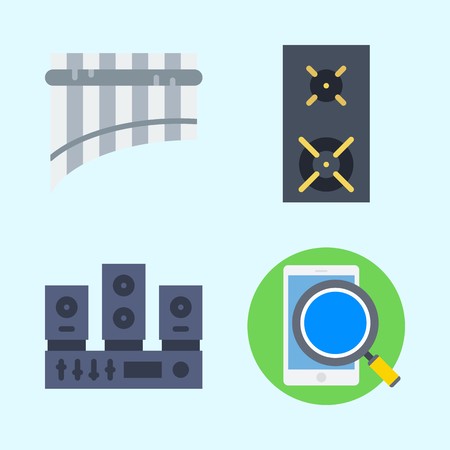 Icons set about Music with sound system, smartphone, announcer, speaker and panpipeのイラスト素材