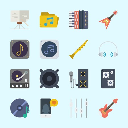 Icons about Music with announcer, music folder, music file, sheet music, oboe and accordionのイラスト素材