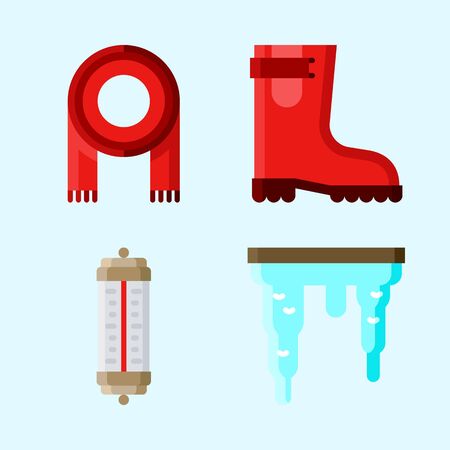 Icons set about Winter with icicle, scarf, thermometer and rain bootのイラスト素材