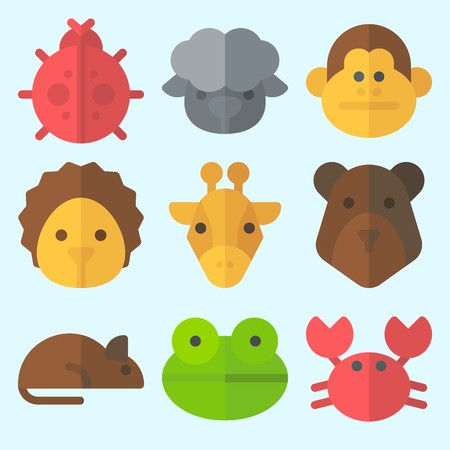 Icons set about Animals with frog, giraffe, crab, rat, monkey and ladybugのイラスト素材