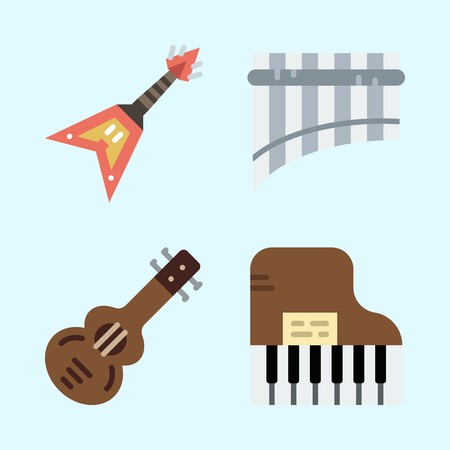 Icons set about Music with electric guitar, guitar, panpipe, spanish guitar and pianoのイラスト素材