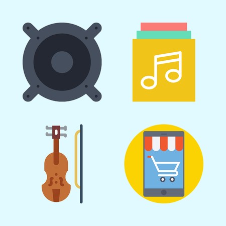 Icons set about Music with smartphone, violin, music album, announcer and speakerのイラスト素材