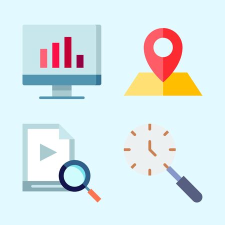 Icons set about Seo with location, analytics, video and searchのイラスト素材