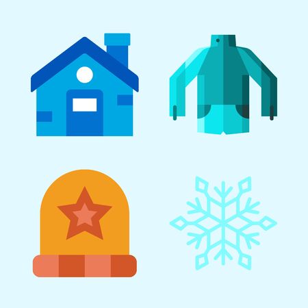 Icons set about Winter with winter hat, jacket, snowflake and houseのイラスト素材