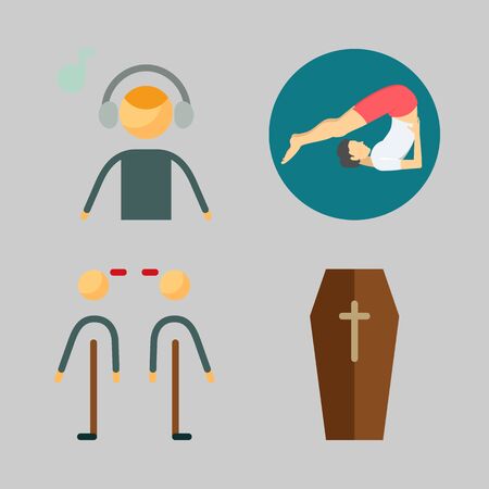 Icons set about Human with yoga, coffin, music listener and relationsのイラスト素材