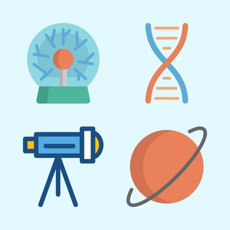 Icons about Science with telescope, plasma ball, planet and dnaのイラスト素材
