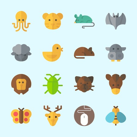 Icons about Animals with octobus, mouse, tiger, cockroach, cat and batのイラスト素材