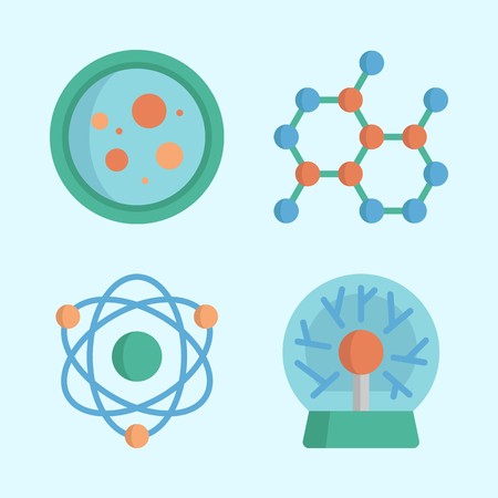 Icons about Science with petri dish, atom, plasma ball and chemicalのイラスト素材
