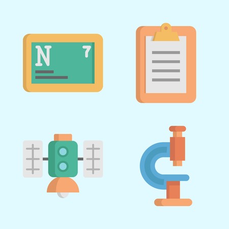 Icons about Science with satellite, notepad, microscope and nitrogenのイラスト素材