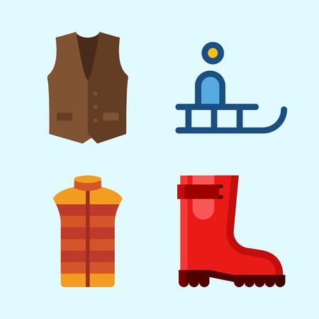 Icons set about Winter with rain boot, vest and sleighのイラスト素材