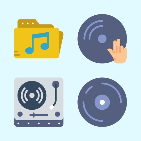 Icons set about Music with disc jockey, cd, music folder, compact disc, dj and turntableのイラスト素材