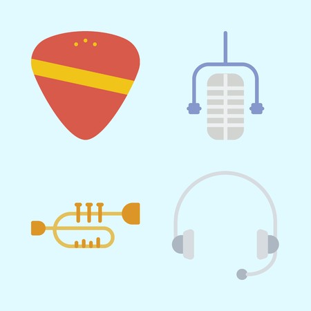 Icons set about Music with guitar pick, trumpet, microphone and headphoneのイラスト素材
