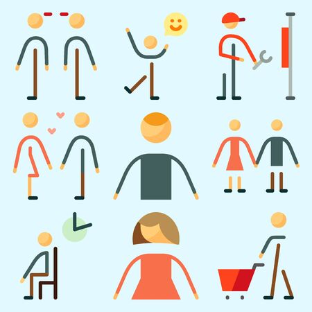 Icons set about Human with repereter, relations, shopping, girlfriend, happiness and maleのイラスト素材