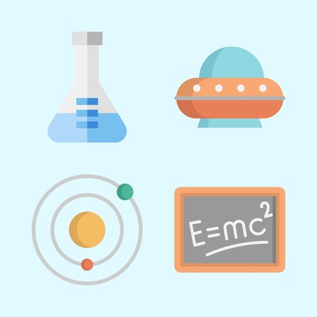 Icons about Science with flask, blackboard, ufo and solar systemのイラスト素材