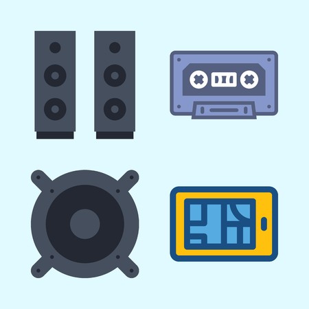 Icons set about music with smartphone, announcer, speaker and cassette.のイラスト素材