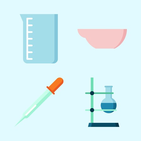 Icons set about Laboratory with evaporatior dish, flask, dropper and beakerのイラスト素材