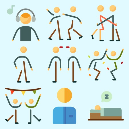 Icons set about Human with dancing, worker, fight, walker, dancer and aggressiveのイラスト素材