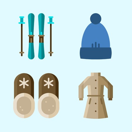 Icons set about Winter with slippers, coat, winter hat, ski and winter coatのイラスト素材