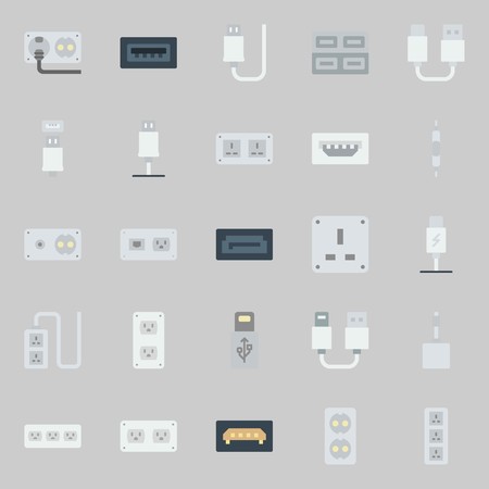Icons set about Connectors Cables. with usb, sata, socket, usb cable and volume controller