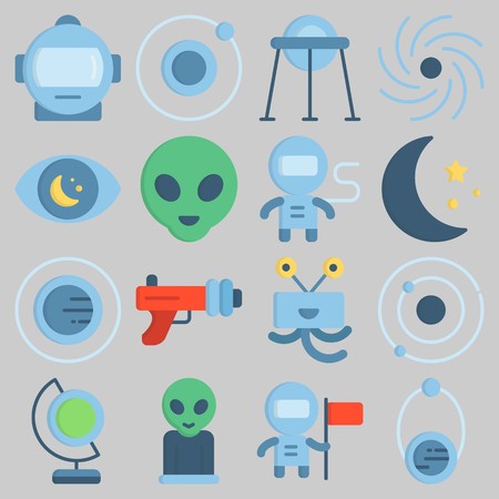 Icon set about Universe with keywords moon, observation, orbit, astronaut, alien and capsule