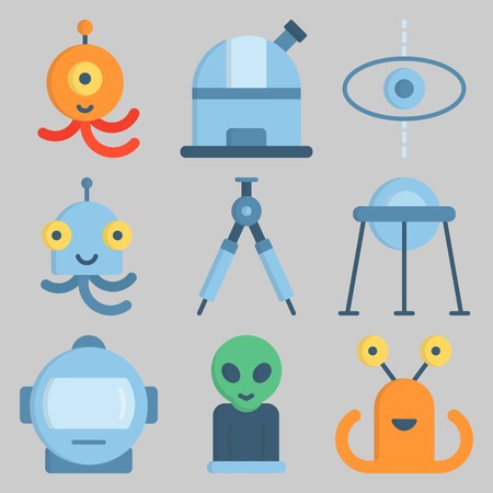 Icon set about universe with aliens and tripod.のイラスト素材
