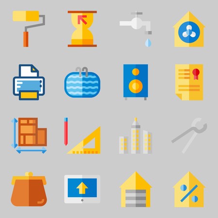 Icon set about real assets with step ladder, purses and plumbing.のイラスト素材