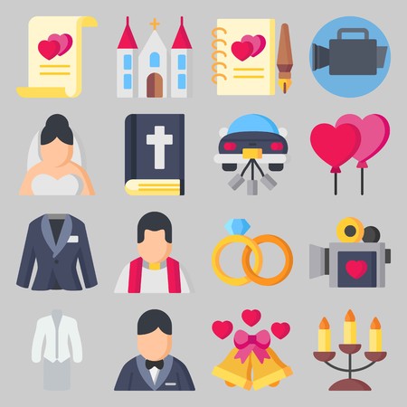 Icon set about Wedding. with candelabra, priest and loveのイラスト素材