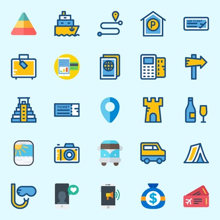 Icons set about Travel with parking, ticket, van, ship, money and smartphoneのイラスト素材