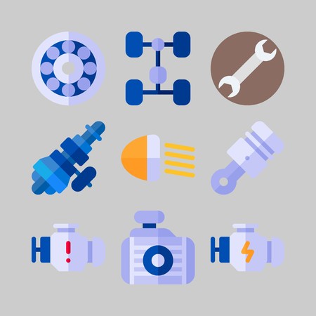 icon set about Car Engine. with motor, chassis and radiatorのイラスト素材