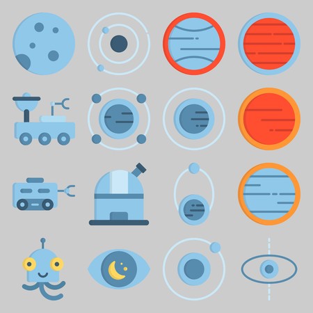 icon set about Univerce. with alien, observatory and moon roverのイラスト素材