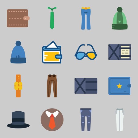 Icons set about Man Accessories. with sunglasses, trousers and walletのイラスト素材