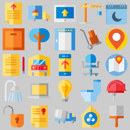 icon set about Real Assets. with tools and utensils, security system and lampのイラスト素材