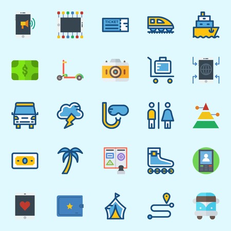icons set about Travel. with location, palm, toilet, tree, pyramid and snorkelのイラスト素材