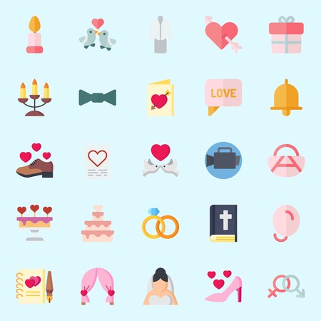 icons set about Wedding. with chat, suit, bride, balloons, wedding invitation and giftのイラスト素材