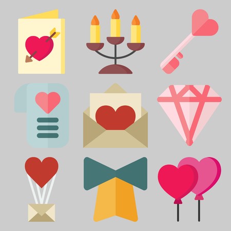 Icon set about Wedding with keywords bell, key, candelabra, diamond, balloons and wedding invitationのイラスト素材