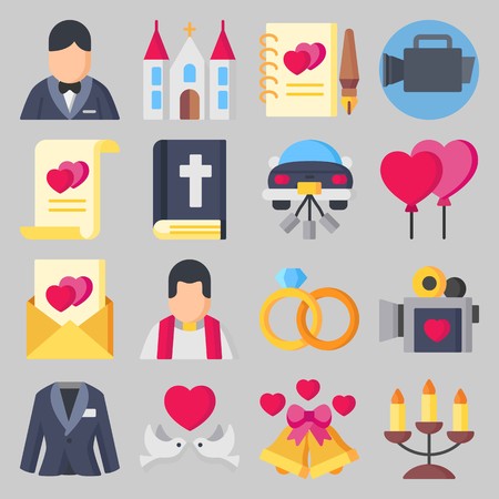 icon set about Wedding. with priest, candelabra and balloonsのイラスト素材