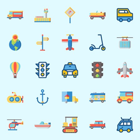 Icons set about Transportation with airplane, truck, airport, road sing, bus and carのイラスト素材